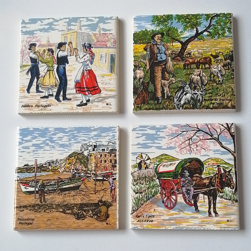 Portuguese Azulejos Decorative Ceramic Mini Wall Tiles Set of 4